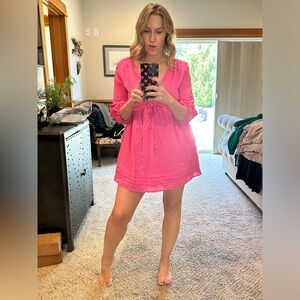 Bright pink long sleeved sundress